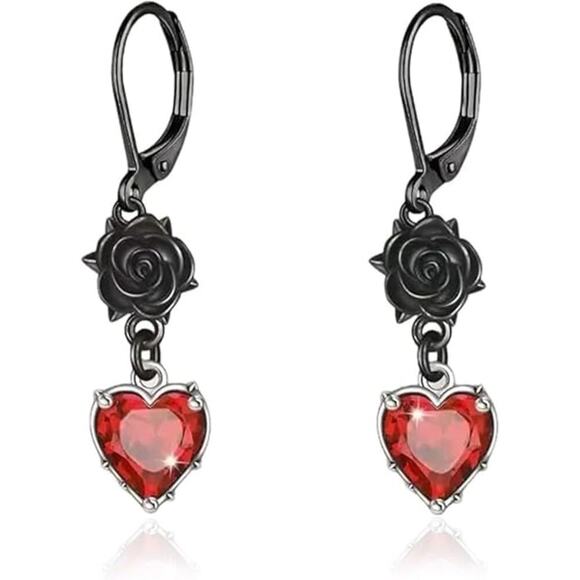 Unbranded Jewelry - Crystal Earrings for Women Black Rose Flower Bat Skeleton Heart Crystal Earring